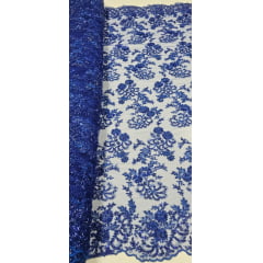 Tule Bordado Com Pedraria Coreano Azul Royal DK1166
