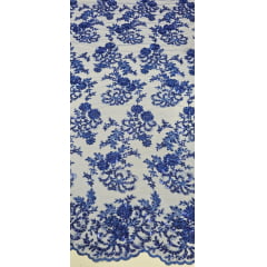 Tule Bordado Com Pedraria Coreano Azul Royal DK1166