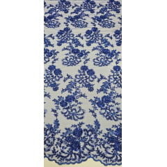 Tule Bordado Com Pedraria Coreano Azul Royal DK1166
