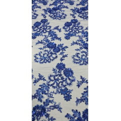 Tule Bordado Com Pedraria Coreano Azul Royal DK1166