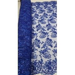 Tule Bordado Com Pedraria Coreano Azul Royal DK1166