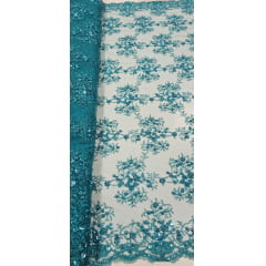 Tule Bordado Com Pedraria Coreano Verde Jade 034D