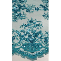 Tule Bordado Com Pedraria Coreano Verde Jade 034D