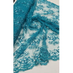 Tule Bordado Com Pedraria Coreano Verde Jade 034D