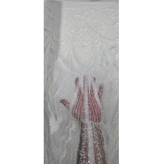 Tule Bordado com Pedraria Premium Branco F24Y