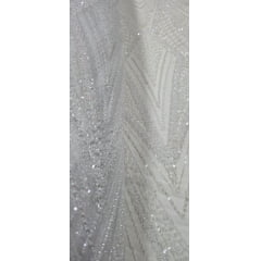Tule Bordado com Pedraria Premium Branco F24Y