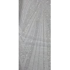Tule Bordado com Pedraria Premium Branco F24Y