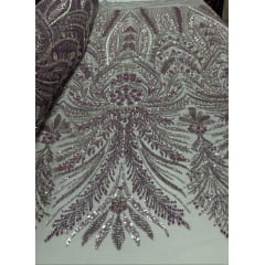 Tule Bordado Com Pedraria Super Luxo Lavanda HT97144 