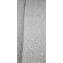 Tule Bordado Com Pedraria Super Luxo Off White  HT97144  