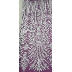 Tule Bordado Com Pedraria Super Luxo Off White  HT97144  