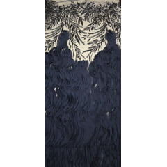 Tule Bordado com Pedrarias 3D Wave em Georgete Azul marinho