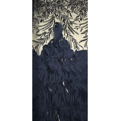Tule Bordado com Pedrarias 3D Wave em Georgete Azul marinho