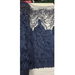 Tule Bordado com Pedrarias 3D Wave em Georgete Azul marinho