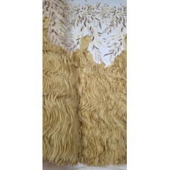 Tule Bordado com Pedrarias 3D Wave em Georgete Dourado
