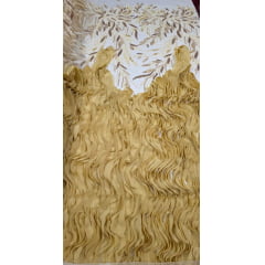 Tule Bordado com Pedrarias 3D Wave em Georgete Dourado