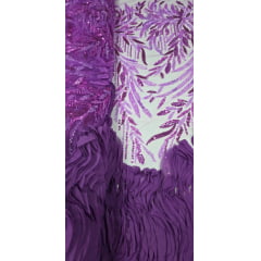 Tule Bordado com Pedrarias 3D Wave em Georgete Fucsia