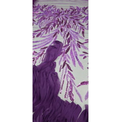 Tule Bordado com Pedrarias 3D Wave em Georgete Fucsia