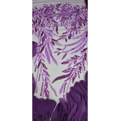 Tule Bordado com Pedrarias 3D Wave em Georgete Fucsia