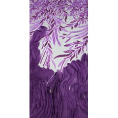 Tule Bordado com Pedrarias 3D Wave em Georgete Fucsia