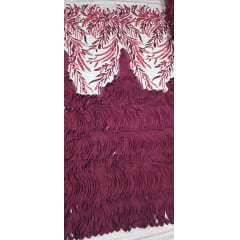 Tule Bordado com Pedrarias 3D Wave em Georgete Marsala