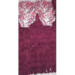 Tule Bordado com Pedrarias 3D Wave em Georgete Marsala