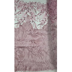 Tule Bordado com Pedrarias 3D Wave em Georgete Rosê