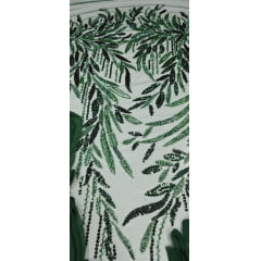 Tule Bordado com Pedrarias 3D Wave em Georgete Verde Floresta