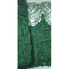 Tule Bordado com Pedrarias 3D Wave em Georgete Verde Floresta