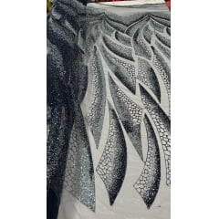 Tule Bordado com Pedrarias Azul Marinho Modelo HS2091 