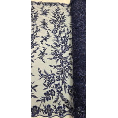 Tule Bordado com Pedrarias Azul Marinho Modelo ST933