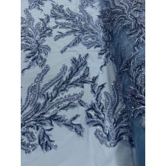 Tule Bordado com Pedrarias Azul Serenity HS2670