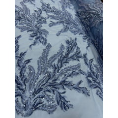 Tule Bordado com Pedrarias Azul Serenity HS2670