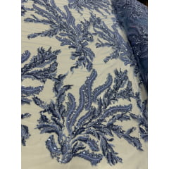 Tule Bordado com Pedrarias Azul Serenity HS2670
