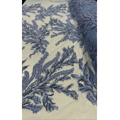 Tule Bordado com Pedrarias Azul Serenity HS2670