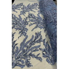 Tule Bordado com Pedrarias Azul Serenity HS2670