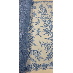 Tule Bordado com Pedrarias Azul Serenity Modelo ST933