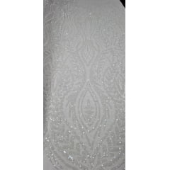 Tule Bordado com Pedrarias Branco AE228