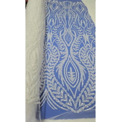 Tule Bordado com Pedrarias Branco AE228