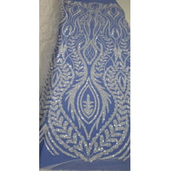 Tule Bordado com Pedrarias Branco AE228