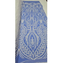 Tule Bordado com Pedrarias Branco AE228
