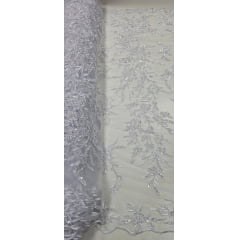 Tule Bordado com Pedrarias Branco Modelo ST933