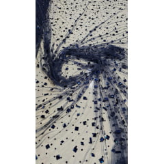 Tule Bordado com Pedrarias Diamond Azul Marinho