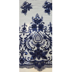 Tule Bordado com Pedrarias Dolce Azul Marinho