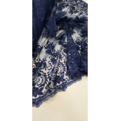 Tule Bordado com Pedrarias Dolce Azul Marinho