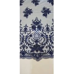 Tule Bordado com Pedrarias Dolce Azul Marinho