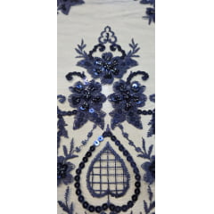 Tule Bordado com Pedrarias Dolce Azul Marinho