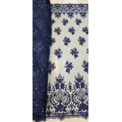 Tule Bordado com Pedrarias Dolce Azul Marinho