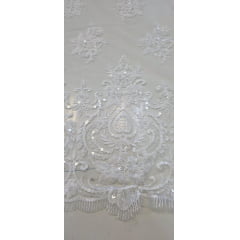 Tule Bordado com Pedrarias Dolce Branco