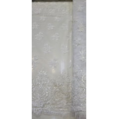 Tule Bordado com Pedrarias Dolce Branco