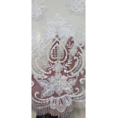 Tule Bordado com Pedrarias Dolce Branco